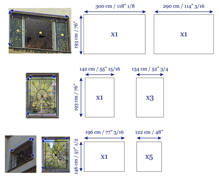 Set of wrought iron window grilles with arrow motif-15