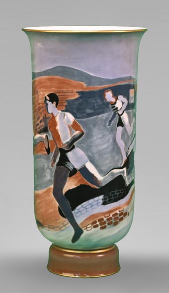 Sèvres and Karine LIÉVEN, Pair of porcelain vases decorated with marathon runners, 1937-1