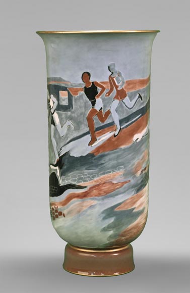 Sèvres and Karine LIÉVEN, Pair of porcelain vases decorated with marathon runners, 1937-2