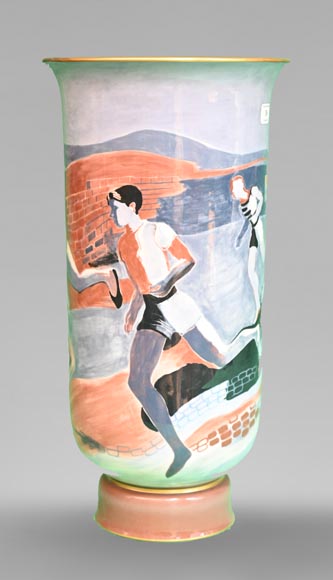 Sèvres and Karine LIÉVEN, Pair of porcelain vases decorated with marathon runners, 1937-7