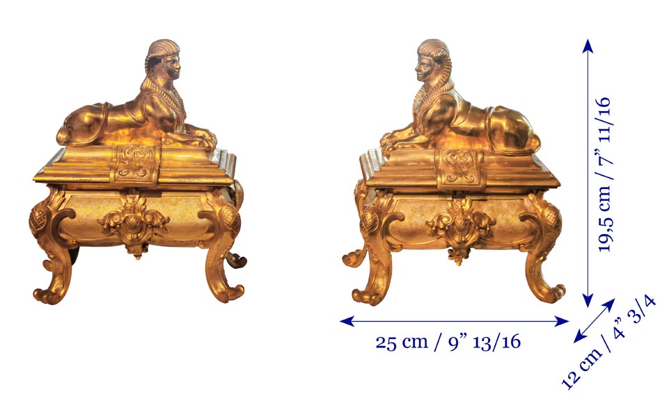 Pair of Napoleon III style gilt-bronze chenets featuring sphinxes-8