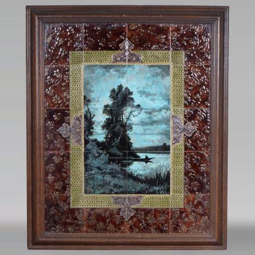 Glazed Earthenware Wall Panel with Nocturnal Landscape