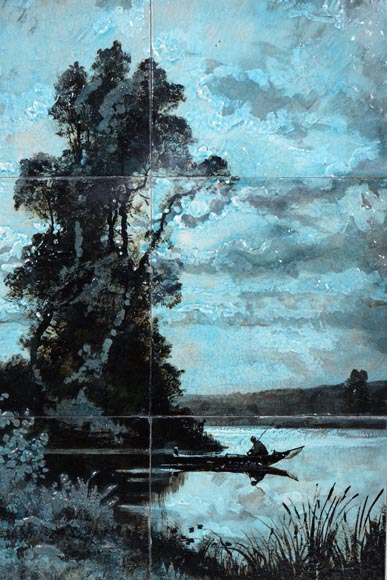 Glazed Earthenware Wall Panel with Nocturnal Landscape Glazed Earthenware Wall Panel with Nocturnal Landscape-2