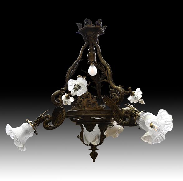 Maison Mottheau et Fils, Japonist gilt-bronze chandelier-1