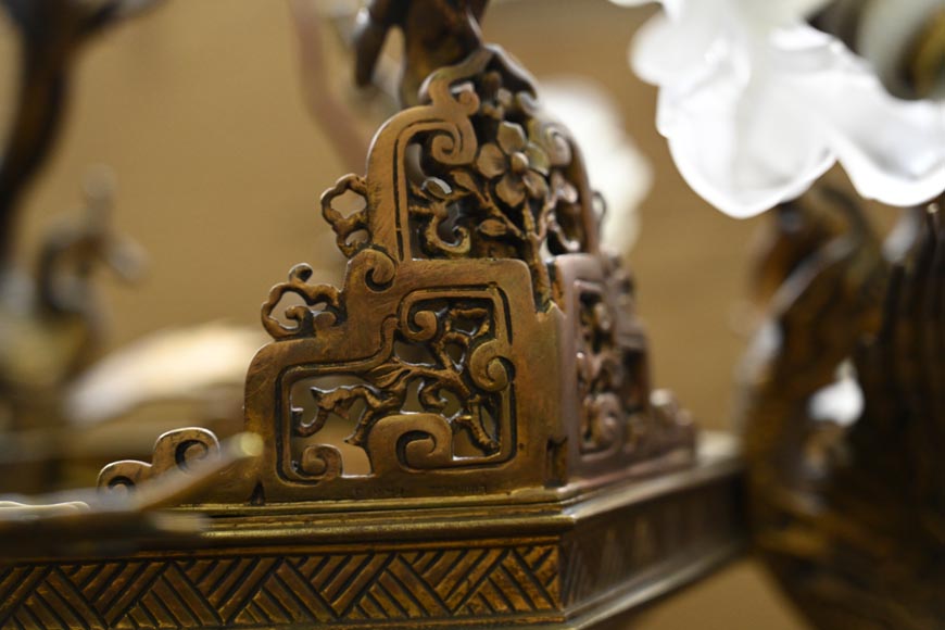 Maison Mottheau et Fils, Japonist gilt-bronze chandelier-5