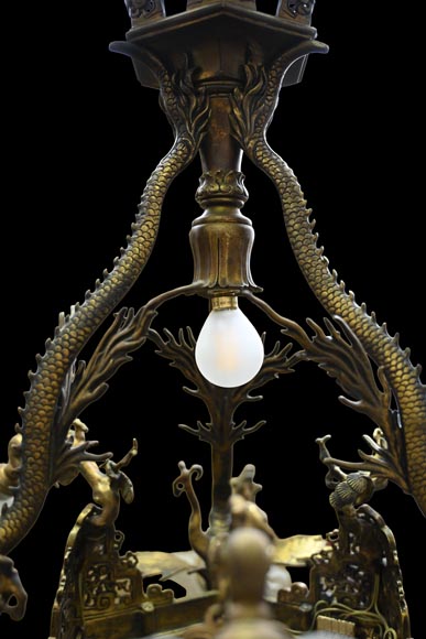 Maison Mottheau et Fils, Japonist gilt-bronze chandelier-8