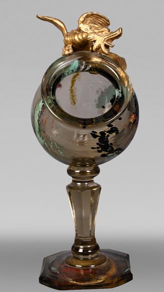 ESCALIER DE CRISTAL, François-Eugène ROUSSEAU & Ernest LÉVEILLÉ, Japanese-style polychrome glass vase with a gilt bronze dragon mount-1