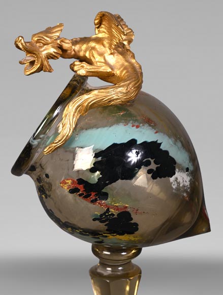 ESCALIER DE CRISTAL, François-Eugène ROUSSEAU & Ernest LÉVEILLÉ, Japanese-style polychrome glass vase with a gilt bronze dragon mount-6