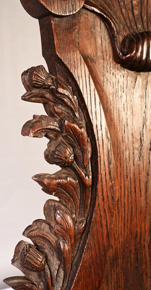 DECK Théodore, monumental oak mirror with green glazed faience medallions-10