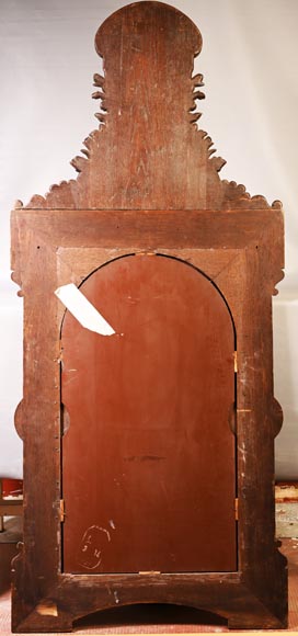 DECK Théodore, monumental oak mirror with green glazed faience medallions-17