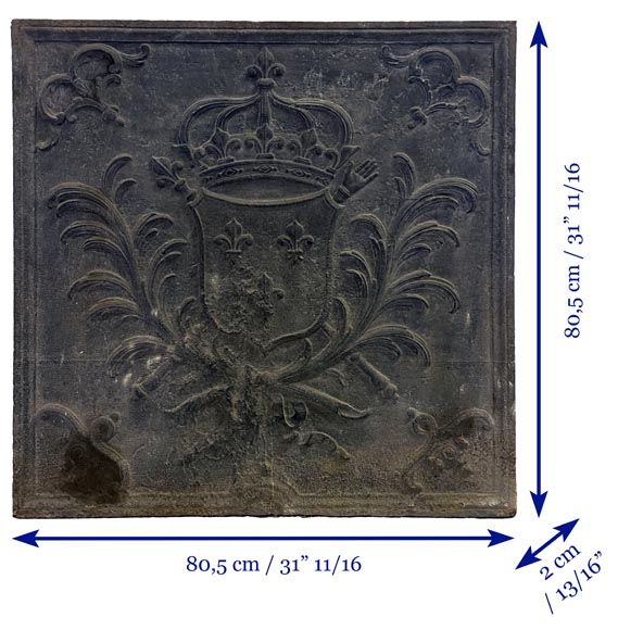 Square fireback with fleurs-de-lys and monarchical emblems-5