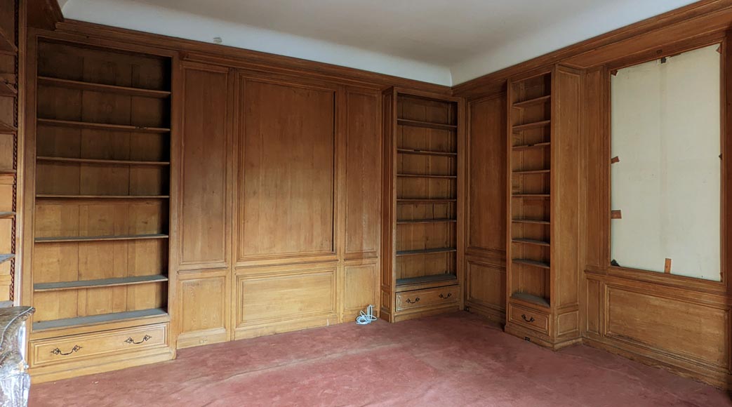 Moulded oak bookcase with wood paneling-5