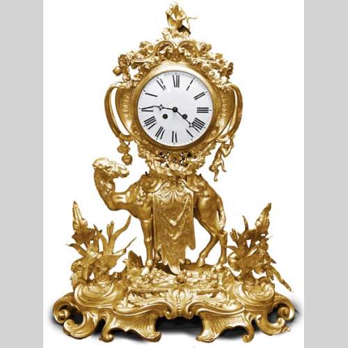 Rococo-style dromedary clock