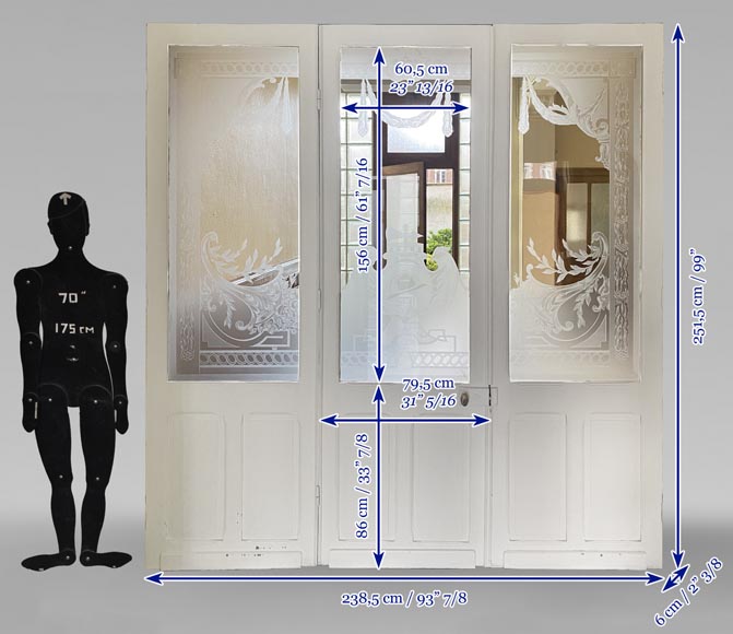 Triple oak door with beautiful sandblasted glass decoration-7