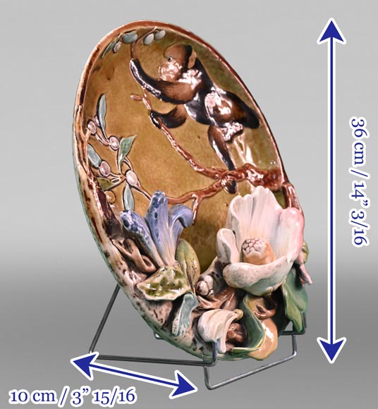 Émile GALLÉ, Ornamental Dish With A Monkey Climbing Among Flowers-6