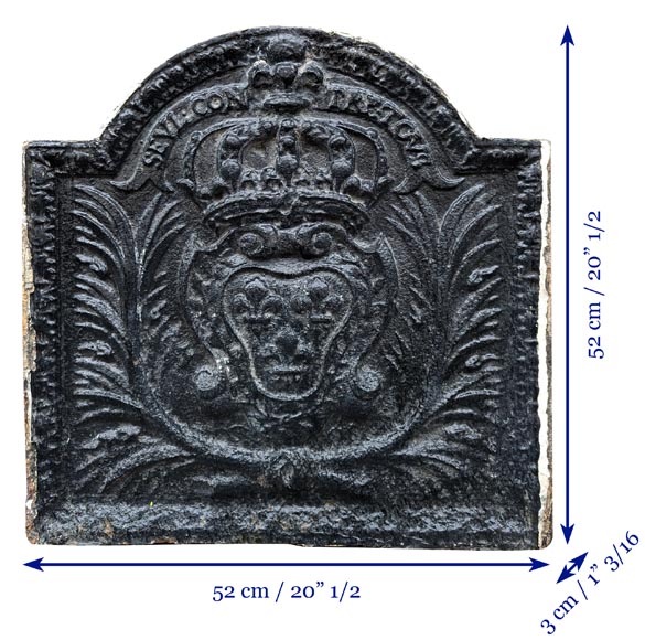 Fireback with the coat of arms of France and the motto 