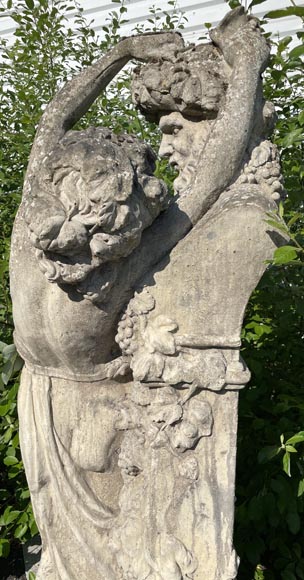 Composite stone garden statue of a woman paying tribute to Baccus, circa 1900-7