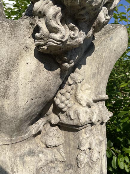 Composite stone garden statue of a woman paying tribute to Baccus, circa 1900-8