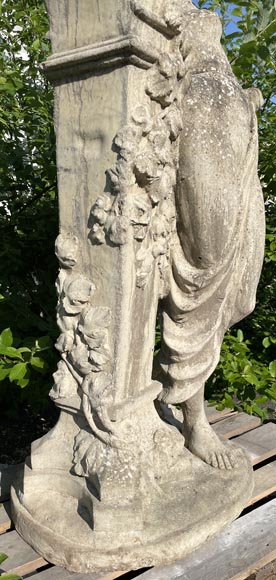 Composite stone garden statue of a woman paying tribute to Baccus, circa 1900-13