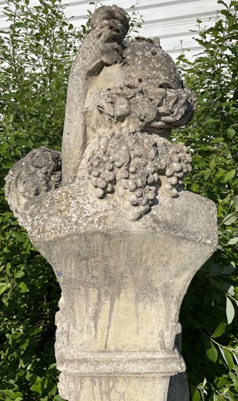 Composite stone garden statue of a woman paying tribute to Baccus, circa 1900-15