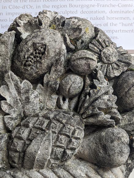 Important pair of carved stone fruit baskets-10