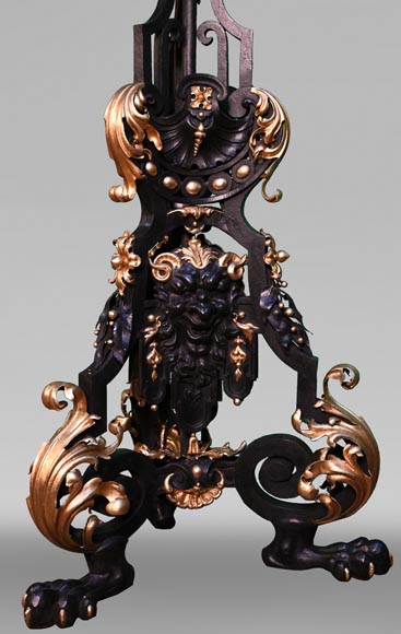 Maison Bernard, wrought iron craftsman, pair of richly decorated floor lamps, circa 1889-5