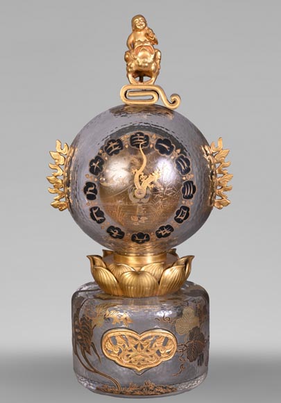 L’Escalier de CRISTAL – Japonist Glass Clock in the Shape of a Sphere Emerging from a Lotus Flower-0