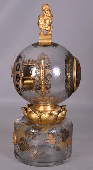 L’Escalier de CRISTAL – Japonist Glass Clock in the Shape of a Sphere Emerging from a Lotus Flower-2