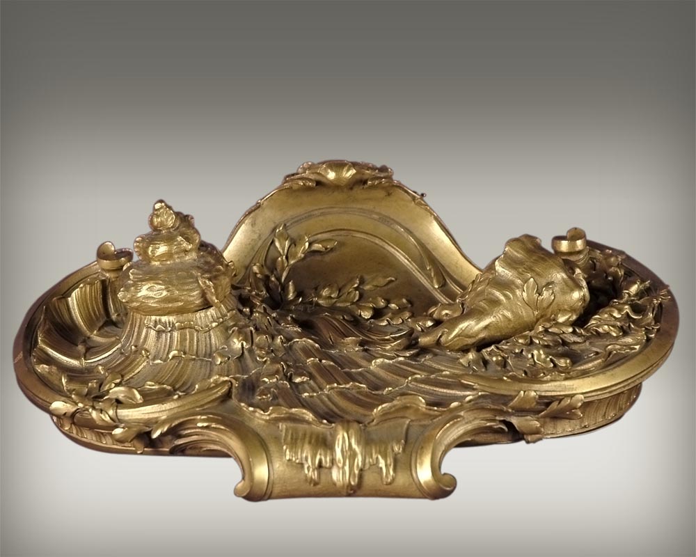 François LINKE (1855-1946) and Léon MESSAGÉ (1842-1901) (attributed to), « The Sea », Gilt bronze inkwell -0