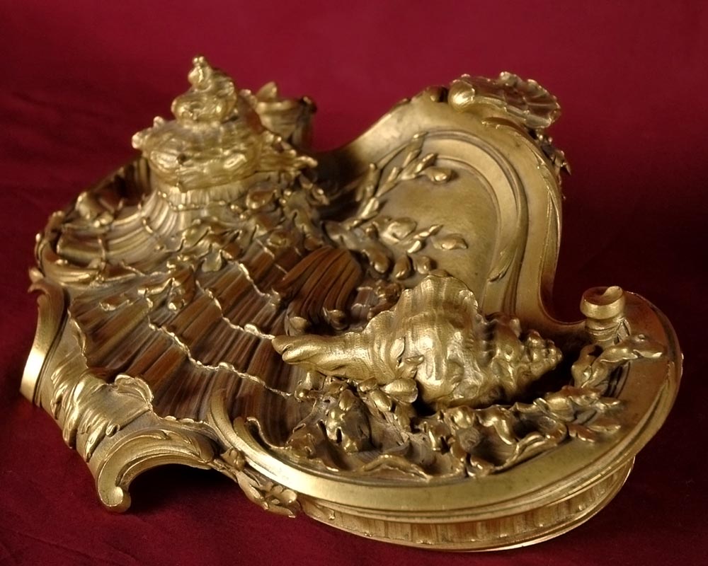 François LINKE (1855-1946) and Léon MESSAGÉ (1842-1901) (attributed to), « The Sea », Gilt bronze inkwell -1