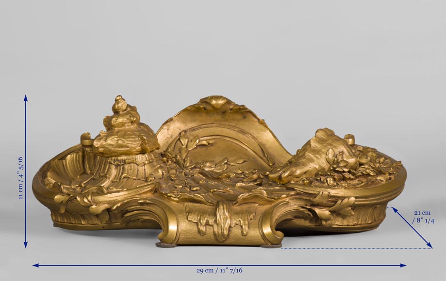 François LINKE (1855-1946) and Léon MESSAGÉ (1842-1901) (attributed to), « The Sea », Gilt bronze inkwell -9