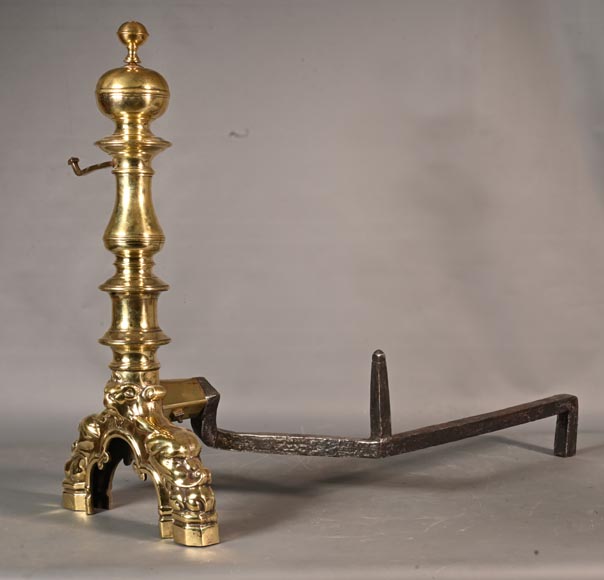 Pair of gilt bronze andirons-1