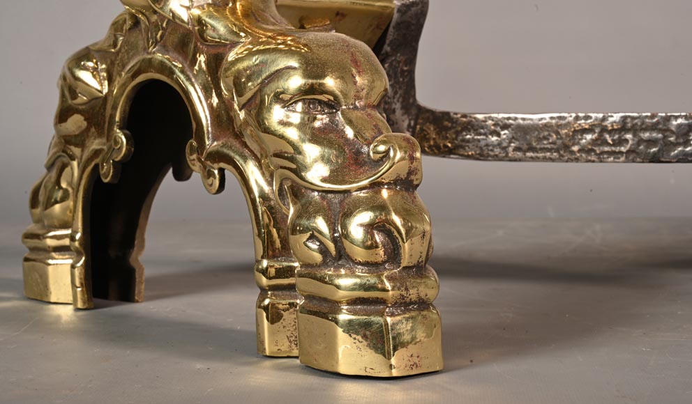 Pair of gilt bronze andirons-6