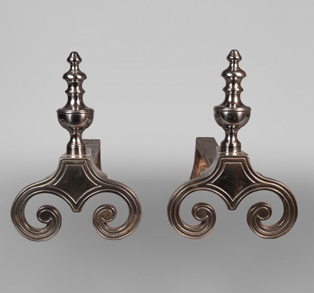 Pair of polished bronze andirons, 19th century-0