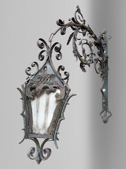 Wrought-iron lantern with scrolls and foliage, 19th century-0