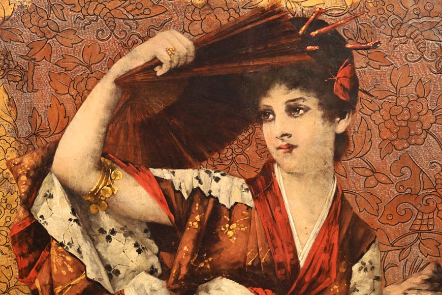 Conrad KIESEL (after), Japonist portrait of a woman wearing a kimono, circa 1880-2