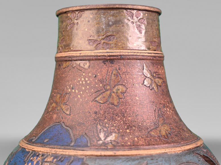 Ernest CHAPLET for the HAVILAND manufacture, Vase with aquatic plant decoration, circa 1880-5