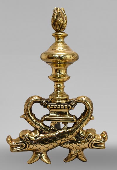 Pair of ormolu fish andirons-1