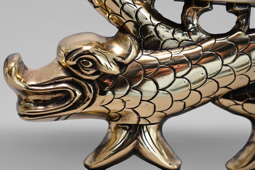 Pair of ormolu fish andirons-6