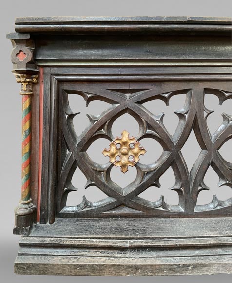 Neo-Gothic Balustrade Element in Gilded and Polychrome Wood, 19th century-4