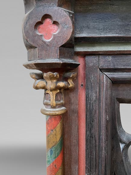 Neo-Gothic Balustrade Element in Gilded and Polychrome Wood, 19th century-5