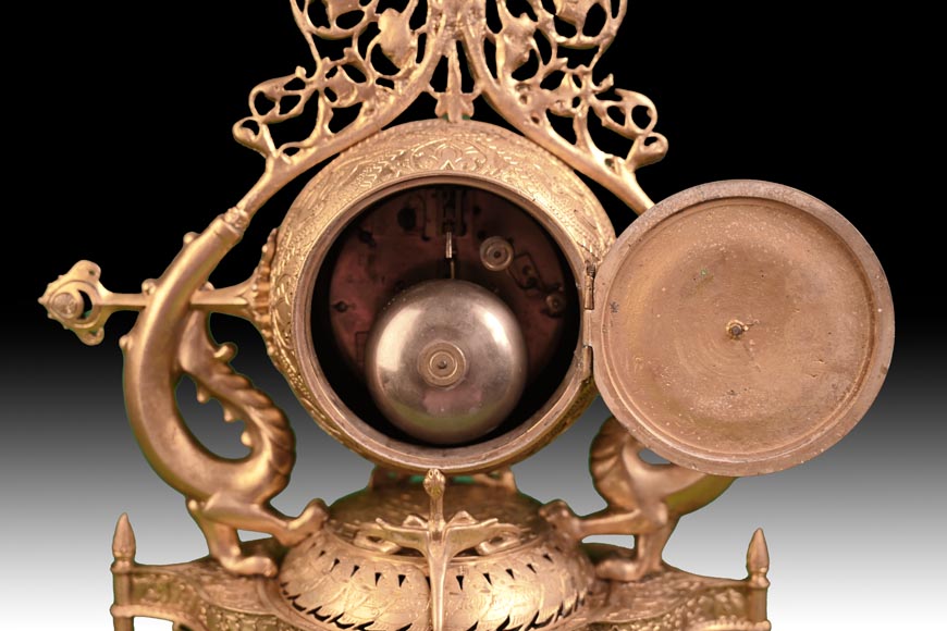 Victor GEOFFROY-DECHAUME (model), Auguste-Maximilien DELAFONTAINE (bronze caster), “Persian” Gilt Bronze Clock Set, circa 1852-6