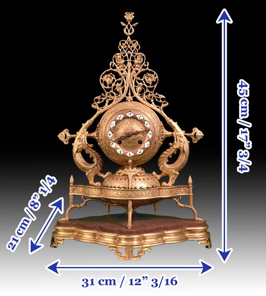 Victor GEOFFROY-DECHAUME (model), Auguste-Maximilien DELAFONTAINE (bronze caster), “Persian” Gilt Bronze Clock Set, circa 1852-11