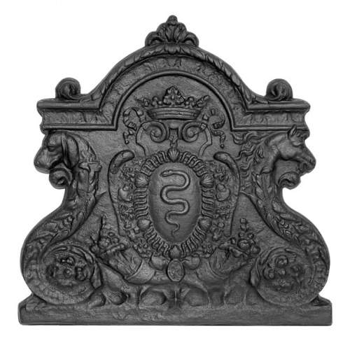 Fireplace plaque with snakes, bearing the arms of Colbert