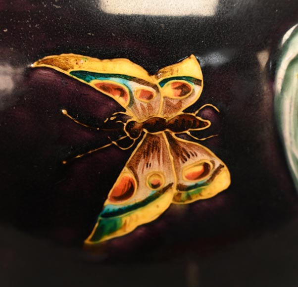 Théodore Deck, Vase with flowers and butterflies, c. 1880-11