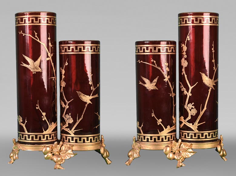 BACCARAT, Pair of Double Vases with Japanese-Style Decoration, circa 1880-0