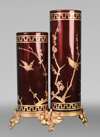 BACCARAT, Pair of Double Vases with Japanese-Style Decoration, circa 1880-2