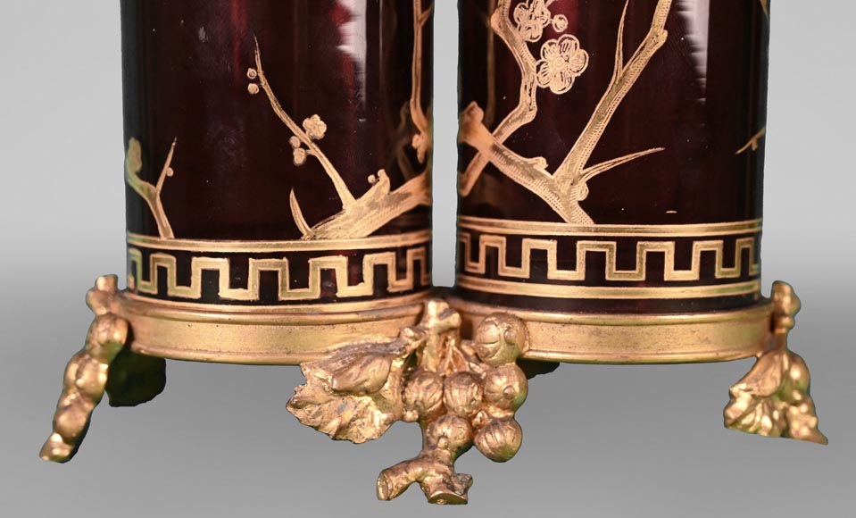 BACCARAT, Pair of Double Vases with Japanese-Style Decoration, circa 1880-6