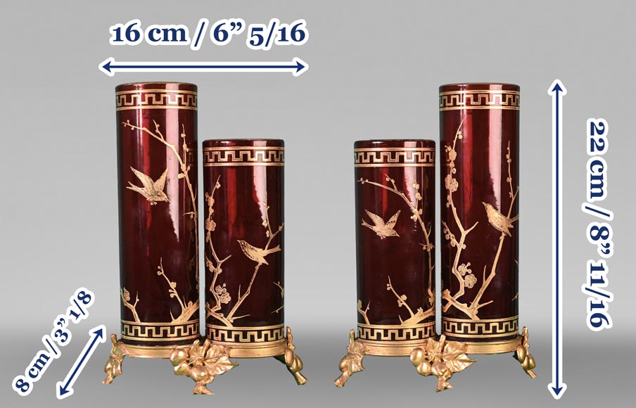 BACCARAT, Pair of Double Vases with Japanese-Style Decoration, circa 1880-10