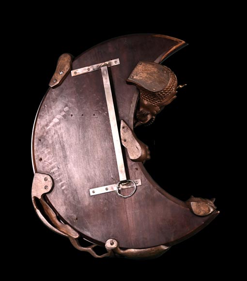 MARNYHAC House (attributed), Japanese-style crescent moon mirror decorated with a bronze dragon with a brown patina-7